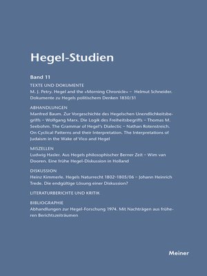 cover image of Hegel-Studien Band 11